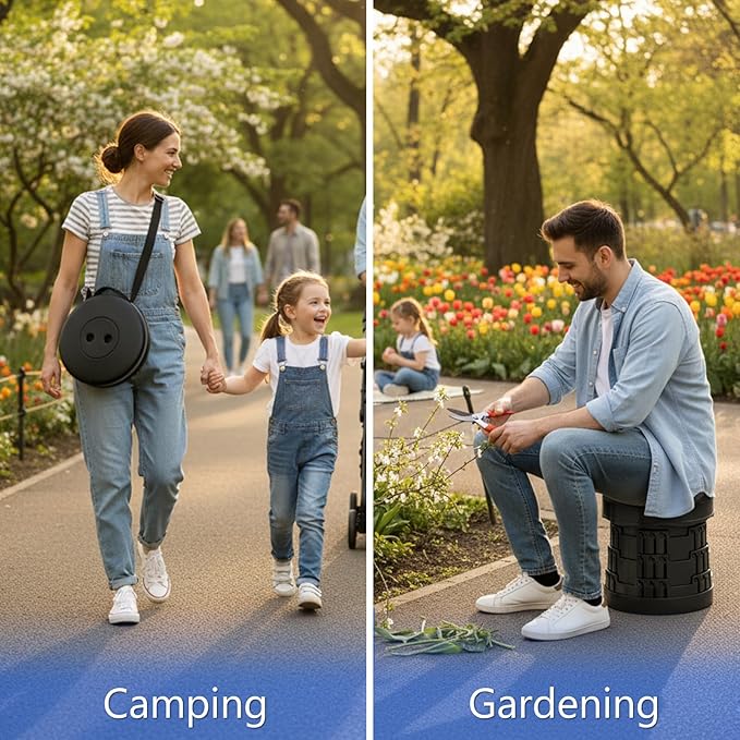 Upgraded Collapsible Stool with Table Top Portable Telescopic Seat Folding Stool for Camping Gardening Fishing Hiking BBQ Tabletop Diameter 19.7 inches