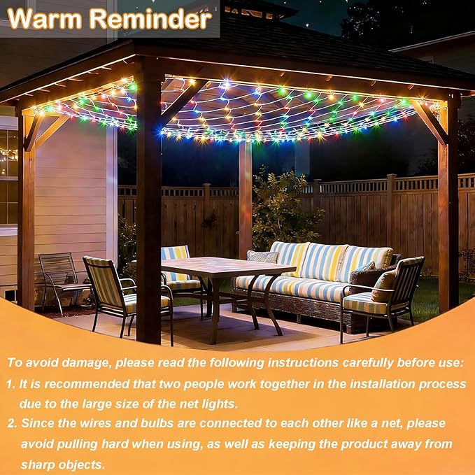 Lovelite 10ft x 10ft Net Lights 280LED Gazebo Lights Outdoor 8 Modes Timer Waterproof Connectable Christmas Light Clear Wire Large Size for Bushes Patio Pergolas Garden Holiday Party - Mulicolor