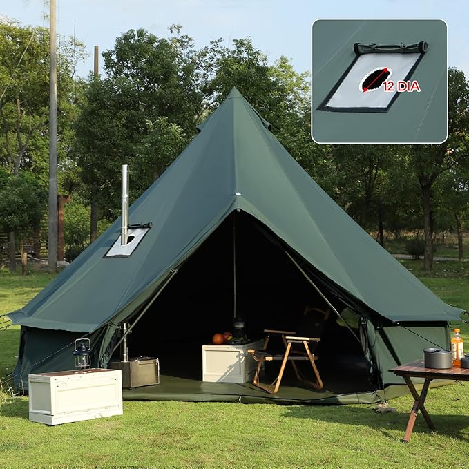 Luxury Cotton Bell Tent Yurt Canvas Tent with Stove Jack 4/6/8 Person Family 4 Season Camping