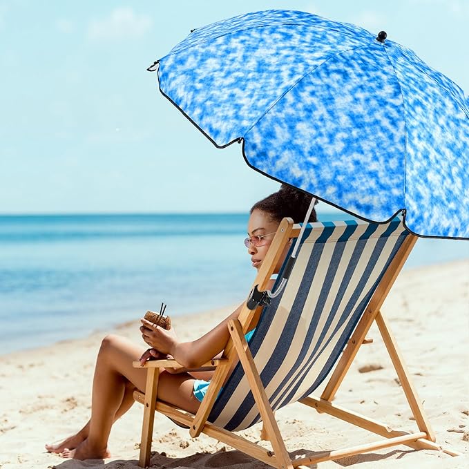 Buryeah 2 Pcs Automatic Chair Umbrella with Universal Clamp 44 UPF 50+ Portable Clamp on Beach Chair Adjustable Wheelchair Umbrella for Outdoor Patio Parasol