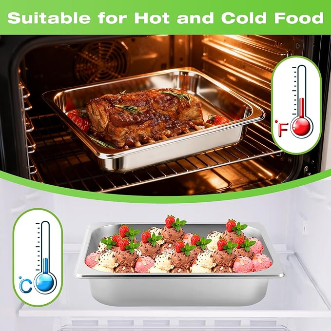 2 Pack Hotel Pans Half Size 2.5 Inch Deep Food Pan Stainless Steel Steam Table Pans Commercial Half Pans for Hotel 1/2 Size Steam Pan for Chafing Dishes Buffet Restaurant Catering Supplies