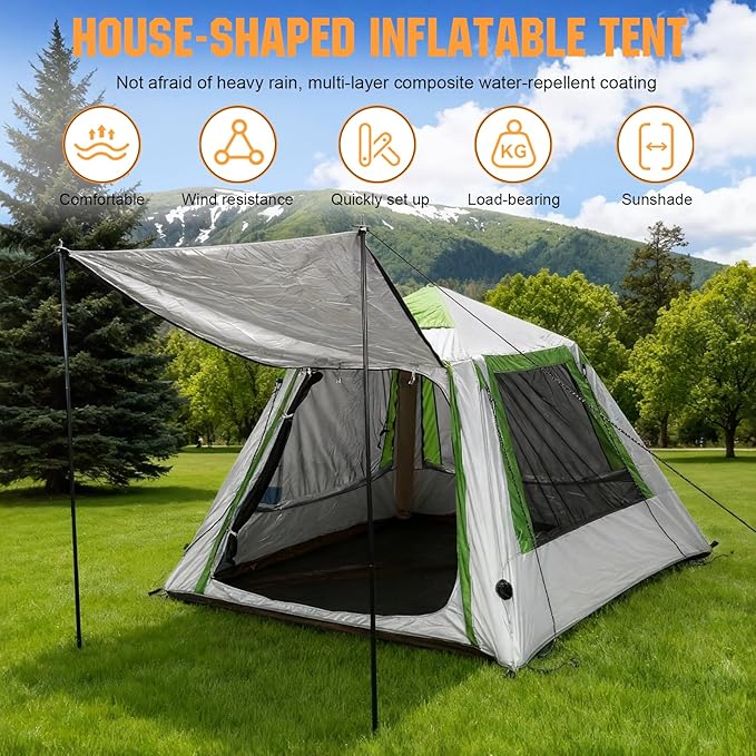2-3 Person Automatic Inflatable Camping Tent Quick Setup Instant Cabin Tents Oxford Waterproof Inflatable House Tent with Mesh Windows for Adults Scouts