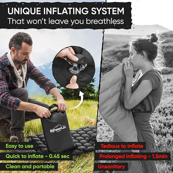 POWERLIX Ultralight Sleeping Pad for Camping with Inflating Bag– Compact Lightweight Camping Mat Outdoor Backpacking Hiking Traveling Airpad Air Mattress Sleeping Mat