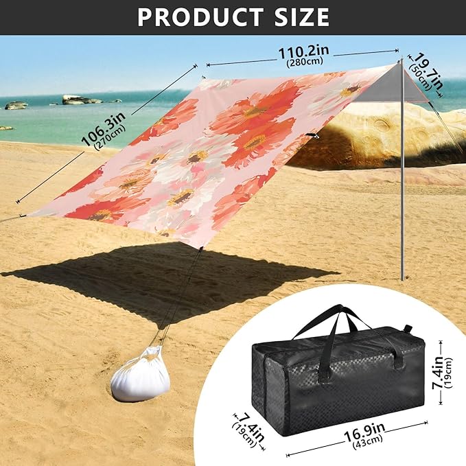 Beach Tent Sun Shelter Spring Flower Lightweight &amp Easy Setup Beach Shade Canopy for Camping Fishing