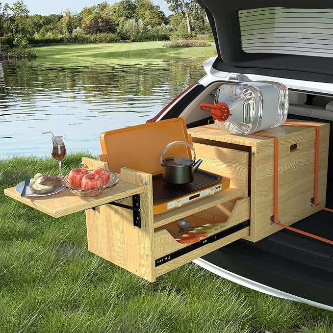 Haddockway Overland Kitchen Slide-Out SystemAll-in-One Folding Camping Table with Storage Drawer for SUV Camp Kitchen Box for Outdoor Cooking Picnic Overlanding Travel
