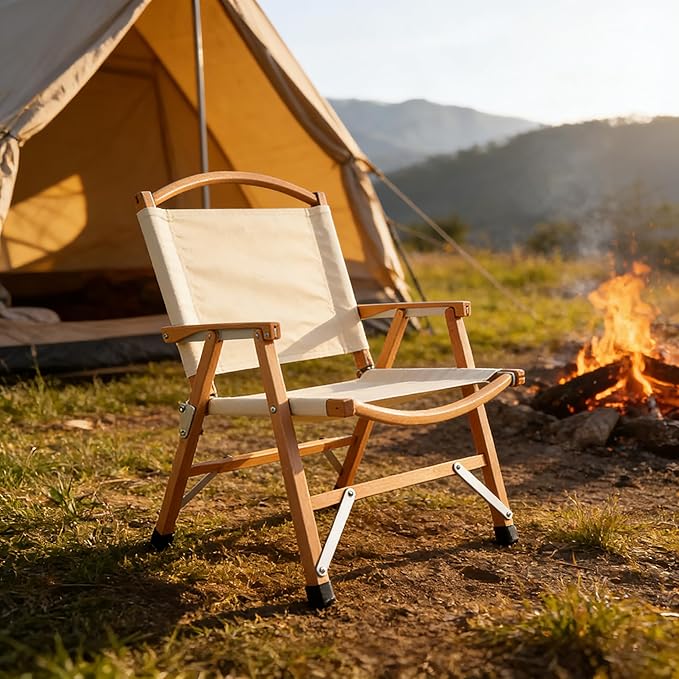 Portable Folding Camping Chair - Beechwood Beach Chair for Camping Lawn Hiking Sports Hunting Fishing Patio &amp Backyard 300 lbs Capacity with Carry Bag(White)
