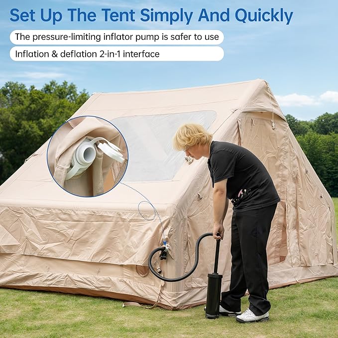 Inflatable Camping Tent with Pump &amp 1/2 Awnings 8-14 Person Air Tents for Camping Adult Large Waterproof Oxford Family Glamping Tent Quick Setup Big Tent for Outdoor Camping