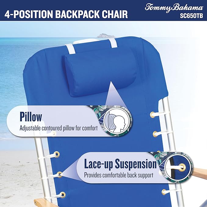 Tommy Bahama Hi-Boy 17 Seat Height 4-Position Lace-Up Suspension Folding Beach Backpack Chair