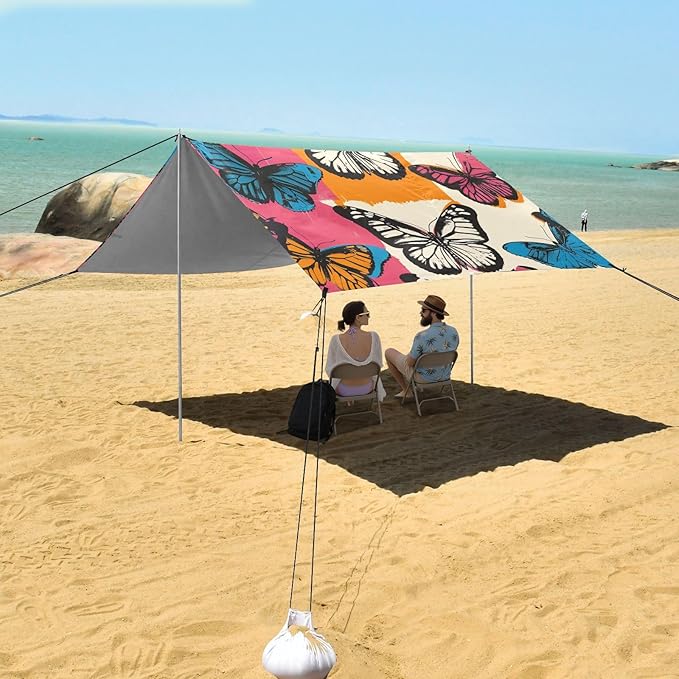 Beach Tent Sun Shelter Butterflies Colorful Squares Lightweight &amp Easy Setup Beach Shade Canopy for Camping Fishing