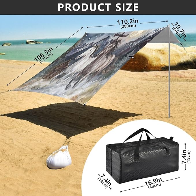 Camping Sun Shelters Two Horses Running Moonlight Beach Canopy 126 * 110.2in
