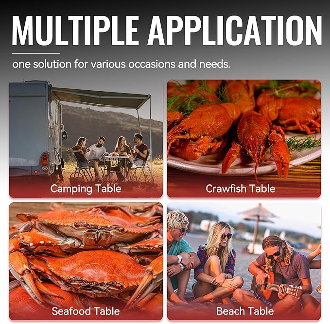 47-Inch Round Foldable Crawfish Table Seafood Table Camping Table Portable for Both Indoor &amp Outdoor Use Black FT4804-SC