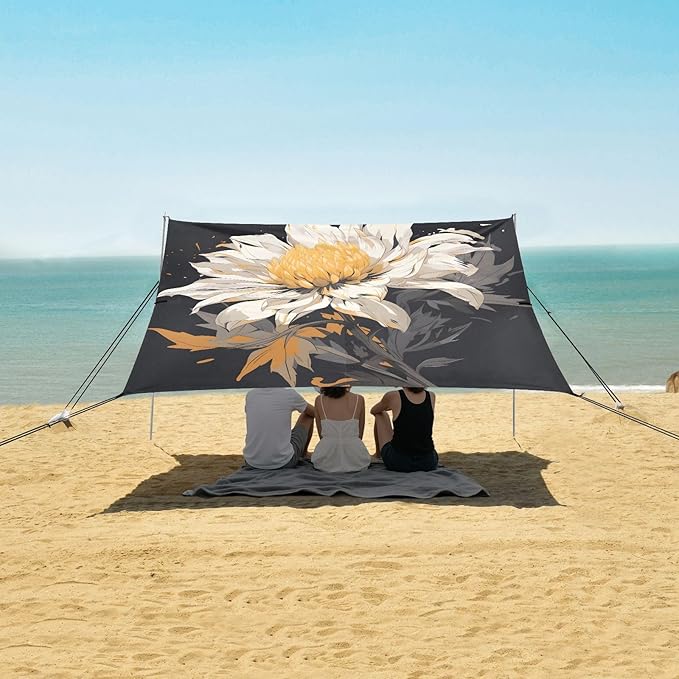 Beach Tent Sun Shelter Retro Fragrant Flowers Lightweight &amp Easy Setup Beach Shade Canopy for Camping Fishing