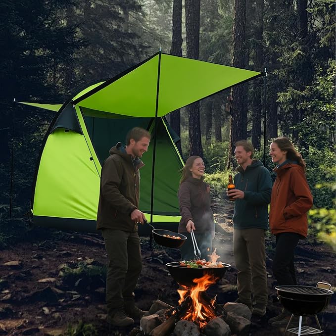Revolutionary Single-Pole Ultra-Light 4-Person Tent: Double Door Ventilation Spacious Layout &amp Economic Camping Solution Without Awning Poles