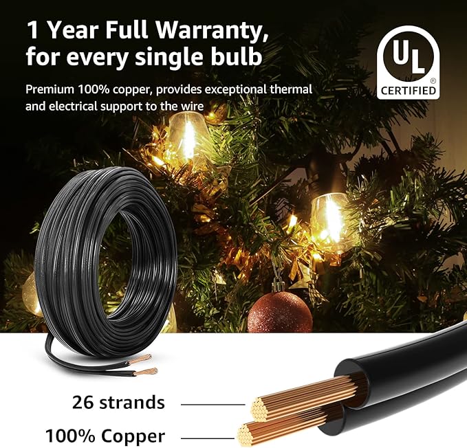 Lepro S14 Outdoor String Lights - 50ft with 15 Shatterproof LED Edison Bulbs Waterproof Bistro Lights for Deck Pergola Porch Garden Gazebo