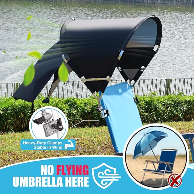 Universal Chair Umbrella Canopy UPF 50+ Chair Sun Shade Attachment with Adjustable Clamp Fits Most Brands’ Beach Camping Lawn Wheelchair Tanning Zero Gravity Lounge Fishing Chairs Patented