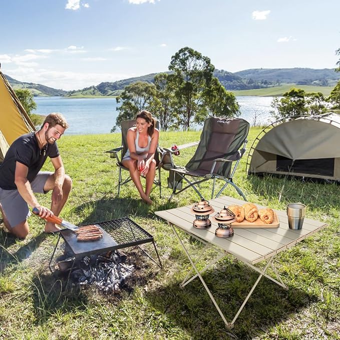 FAHKNS Portable Camping TableFolding Side Table Aluminum Top for Camping Hiking Backpacking Outdoor Picnic（27 D x 18 W x 16 HOff White）