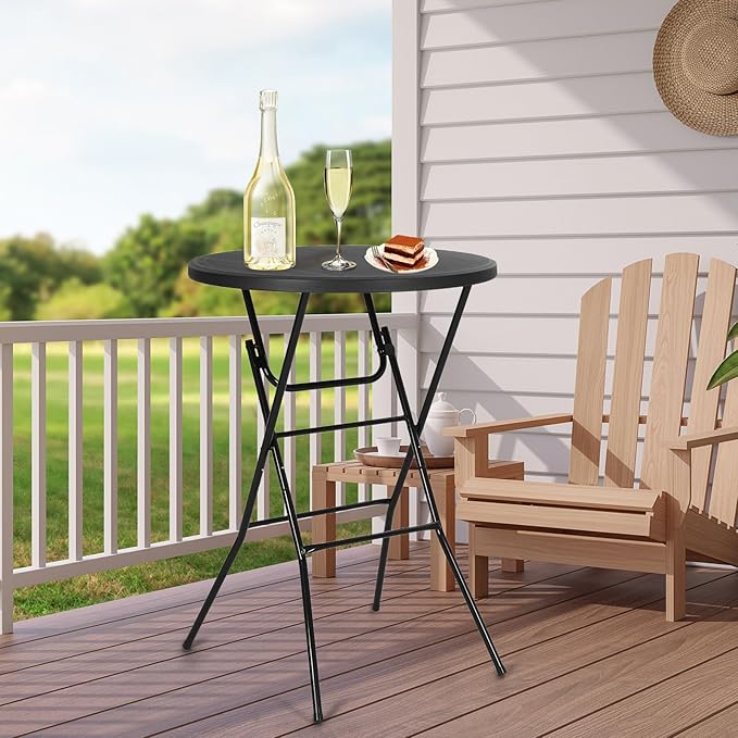 Nice C Plastic High Top Round Table Portable Cocktail Bar Table 31.5 Folding Counter Height Tables Waterproof Outdoor/Indoor Tables for Parties Weddings Camping Backyard (Black 2 Pack)
