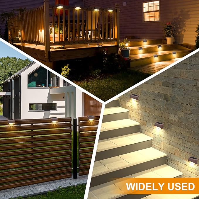 Geelin 32 Pcs Solar Deck Lights Outdoor Waterproof LED Solar Step Fence Lights for Stairs Step Railing Patio Driveway Garden Pathway and Yard(Brown Shell Warm White Light)