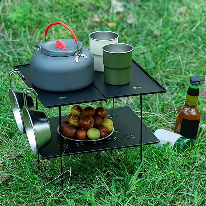 PURPLELILY Double Layer Aluminum Table Camping Picnics Table Portable Table Camping Desk Beach Table Double Folding Camping Table