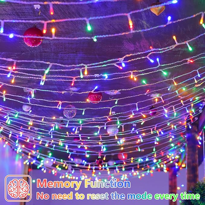 YEGUO 165ft 500 LED Christmas Lights Outdoor Waterproof Clear Wire String Lights Indoor Plug in 8 Modes Twinkle Tree Light Multicolor