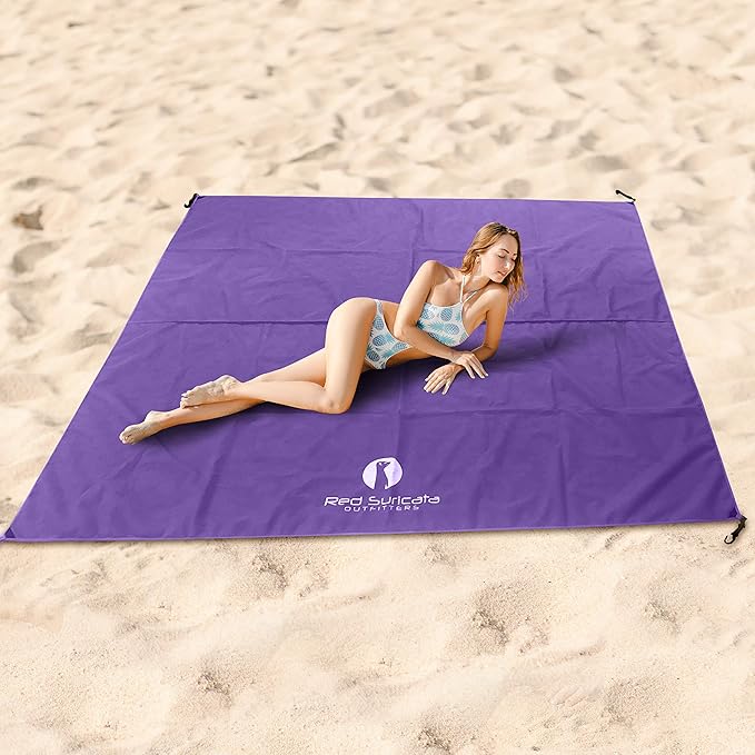 Red Suricata Sand Free Beach Mat – Large Sandproof Beach Blanket Sandless Waterproof – Fits and Matches Beach Canopy - Oversized Sand Proof Beach Mats for Outdoor Picnic Camping (Medium Purple)