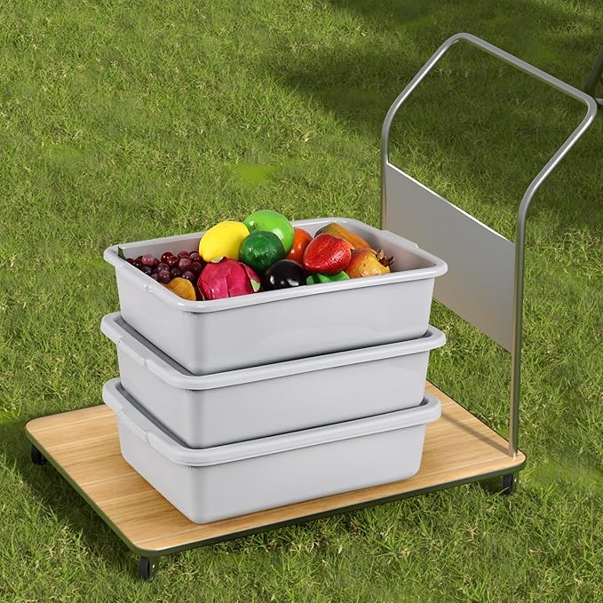 12-pack 13 L Bus Box with Lid Restaurant Bus Tubs/Plastic Dish Tub Light Gray