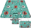 Mid Century Modern Atomic Turquoise Waterproof Outdoor Picnic Blanket Sandproof Beach Mat for Camping Hiking Grass Travelling