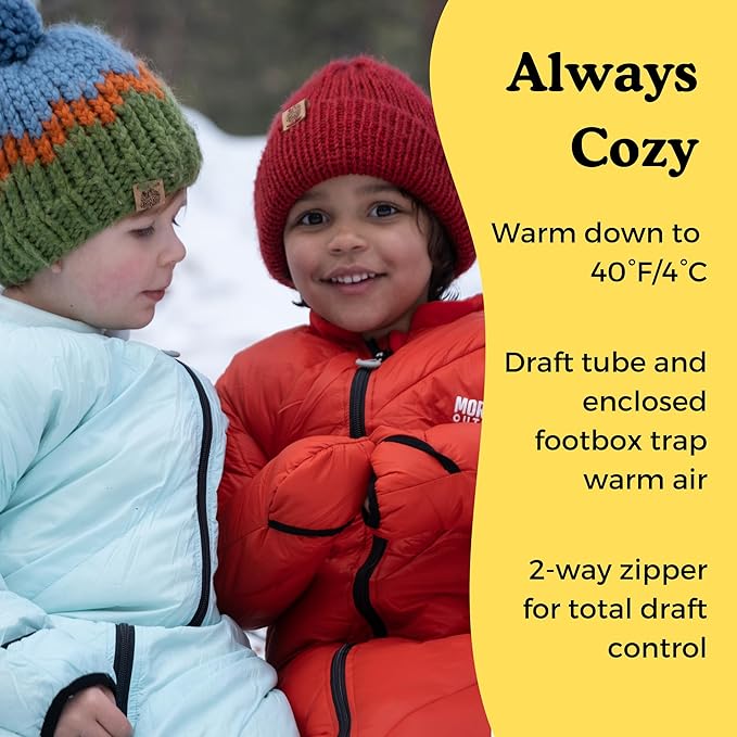 Mighty Mo 40° Kids Sleeping Bag (Ages 3-5). The Comfiest Coziest Camping Sleeping Bag for Kids with Adjustable Cuffs.