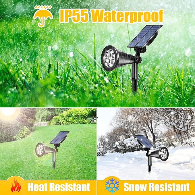 T-SUN Solar Spotlights 7 LED Solar Lights Outdoor Waterproof Auto ON/Off Adjustable Solar Garden Pond Lights for Tree Patio Yard Garden Driveway Stairs Pool Area (Yellow- 4 Pack)