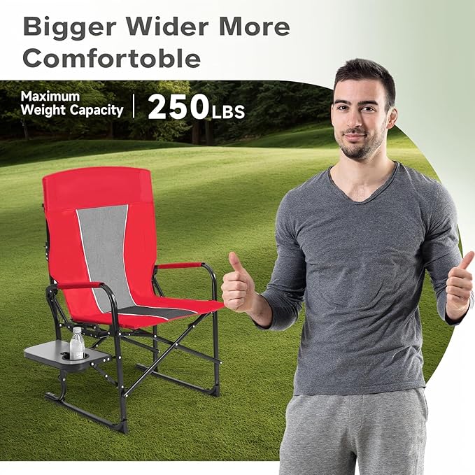 Camping Chairs Oversized Portable Folding Chair with Side Table Collapsible Chair Suitable for Outdoor Beach FishingTripPicnicLawn. (Red)