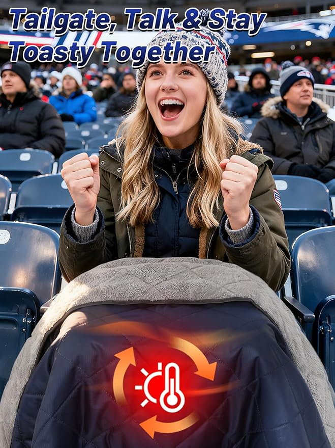 Aulock 55''W x 60''L Warm Outdoor Stadium Blanket Waterproof - Portable &amp Windproof Navy Blanket with Sherpa Fleece Lining for Camping Winter Cold Weather