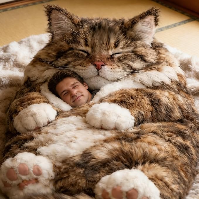 Cat Shaped Sleeping Bag for Adults 69x31 Extra Large Plush Floor Lounger Cozy Envelope Sleep Sack for Camping Travel &amp Indoor Use Soft Washable Warm Blanket