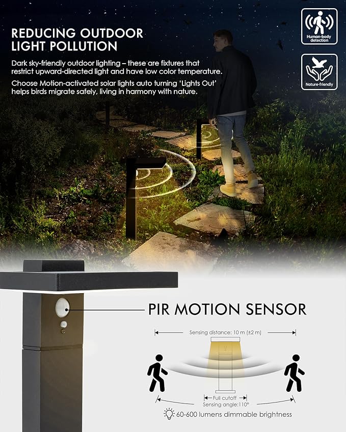 Yoolax Solar Pathway Lights Outdoor Motion Sensor Landscape Lights 2 Pack Aluminum Dual-use Path Lights for Garden Patio Yard DrivewayDeck (Square)