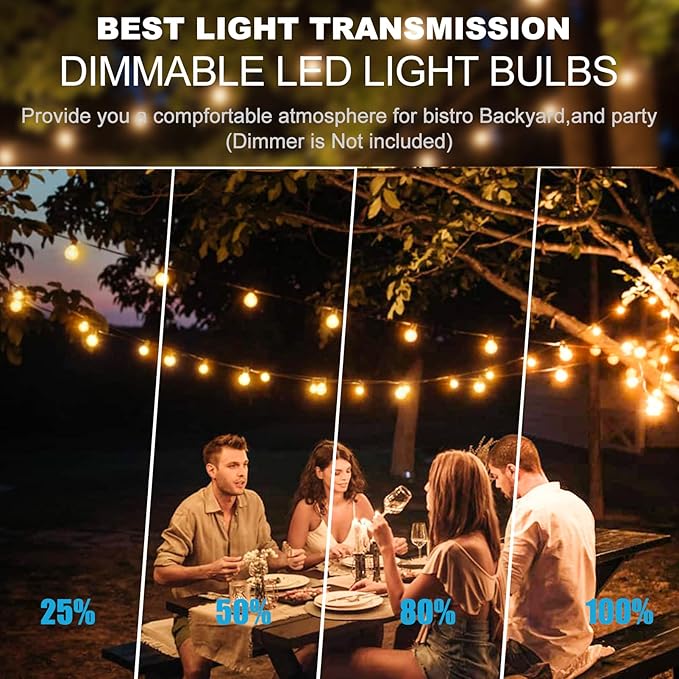 Lightdot 200FT Outdoor String Lights LED Bistro String Lights with Shatterproof G40 Vintage Bulbs 2200K Dimmable Outside Hanging Light Waterproof for PorchGarden Backyard Balcony- ETL Listed