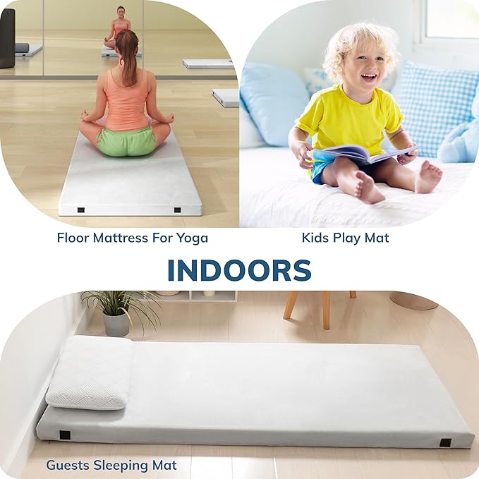EGO Roll up Single Small Mattress Memory Foam CertiPUR-US Certified Roll Up Floor Mattress Mat for Camping Sleeping Pad Portable with Travel Bag