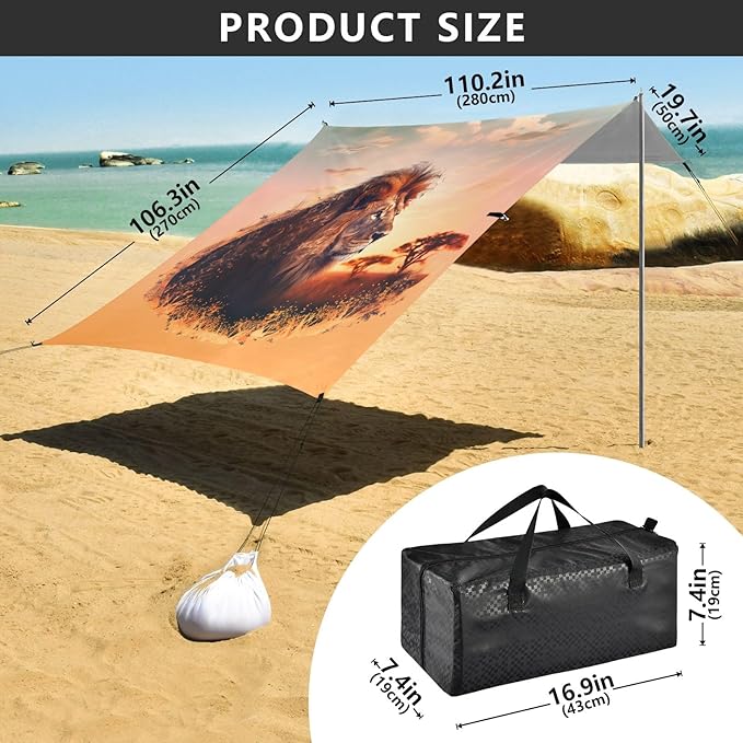 Camping Sun Shelters Lion Staring Far Beach Canopy 126 * 110.2in