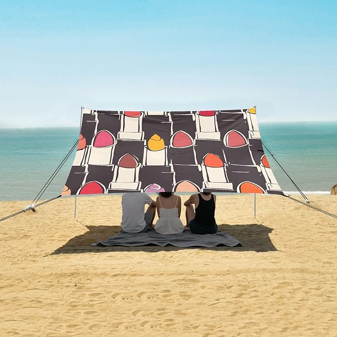Colorful Abstract Lipstick Camping Sun Shelter Beach Tent Portable Beach Sun Shade Outdoor Canopy for Camping Trips Fishing Picnic