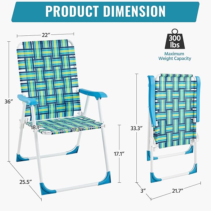 Yaheetech Set of 2 Outdoor Beach Camping Chair Folding Lawn Chair with Armrests for Adults Portable Robust Iron Frame Chairs for Patio Backyard Poolside Green