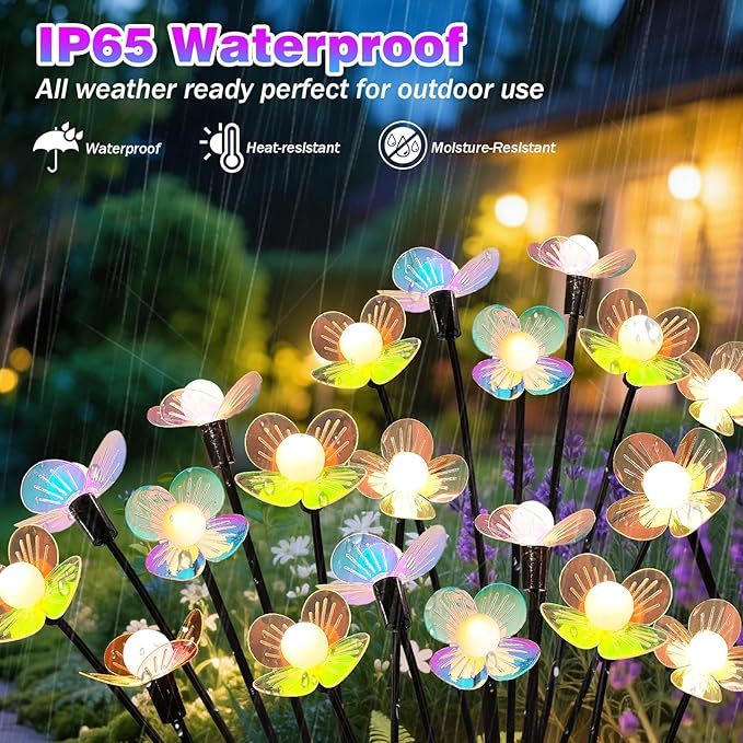Solar Garden Lights 6 Pack 36 LED Solar Swaying Flower Light Waterproof Firefly Lights Outdoor Fairy Light for Garden Patio Yard Pathway Flower Bed Decoration