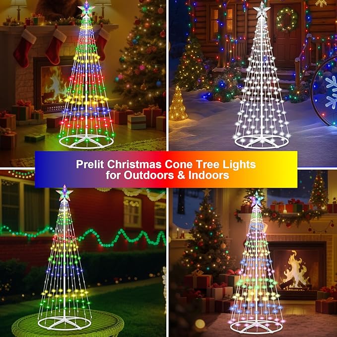 Prelit Christmas Cone Tree with Lights 4FT 156LEDs Small Christmas Tree Light with Remote Control Timer 11 Lighting Modes Artificial Outdoor Christmas Tree for Yard Porch Lawn Decorations