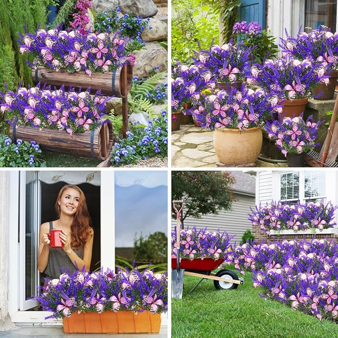 Solar Garden Lights Outdoor 2 Pack Purple Lavender Solar Butterfly Lights Gardening Gifts for WomenArtificial Flowers Light Purple Halloween Garden Decor for Patio Yard Lawn Christmas