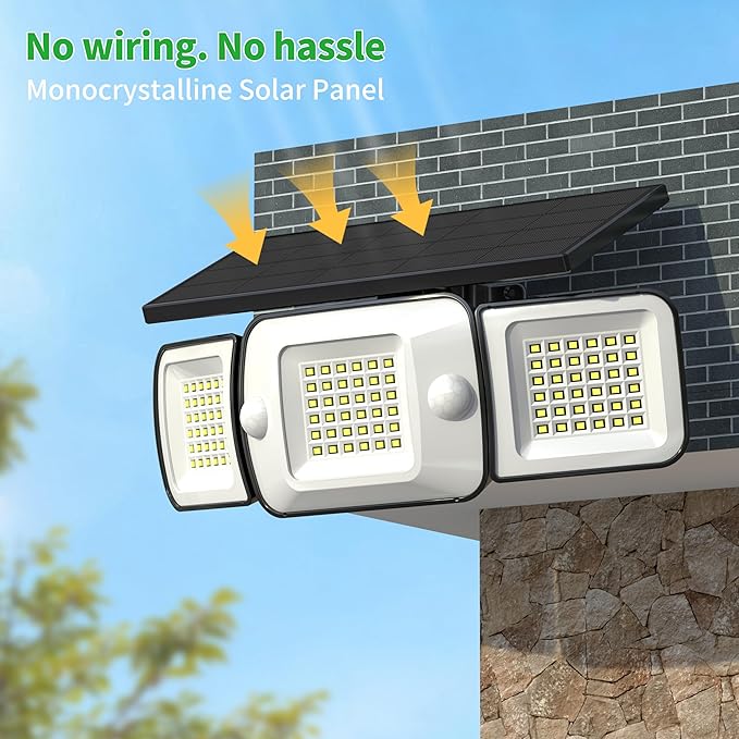 intelamp Solar Flood Lights Outdoor Waterproof 6000mAh 1200LM Solar Powered Dual Motion Sensor LED Lighting Dusk to Dawn Security Floodlight Exterior with Remote for Outside Garden House Yard Porch