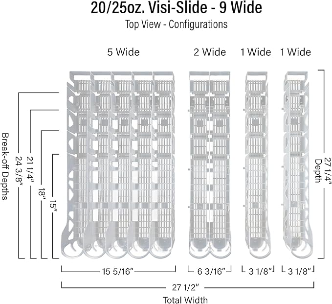 Visi-Slide 20oz Soda Beverage Dispenser - Gravity Fed Glide for Angled Shelves for Coolers Commercial Refrigerators Cold Vaults (Pack of 2) Drink Dispenser and Organizer for Cans Bottles and More