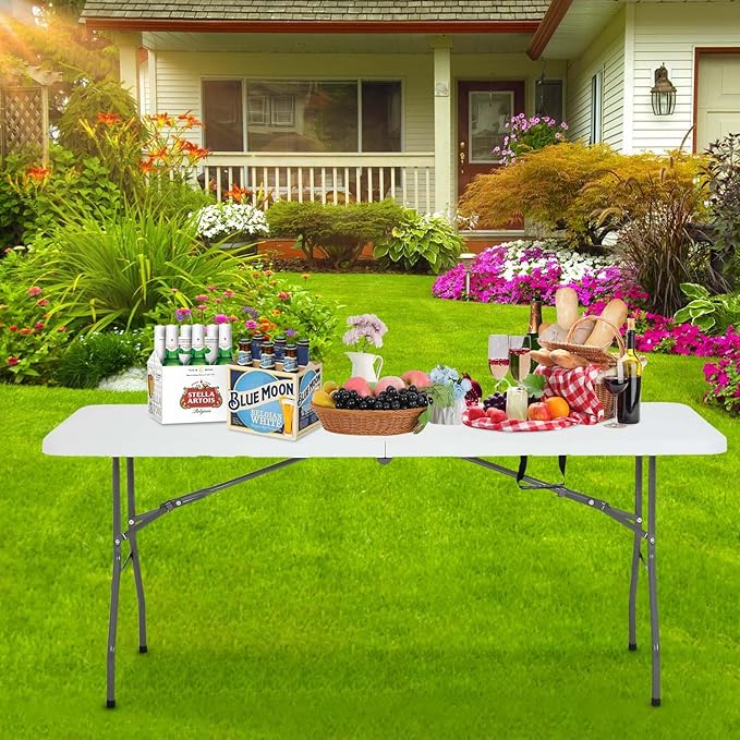 NChanmar 6FT Folding Table Picnic Camping Table Foldable Outdoor Table for Picnic Party Camping(70 * 29)-White