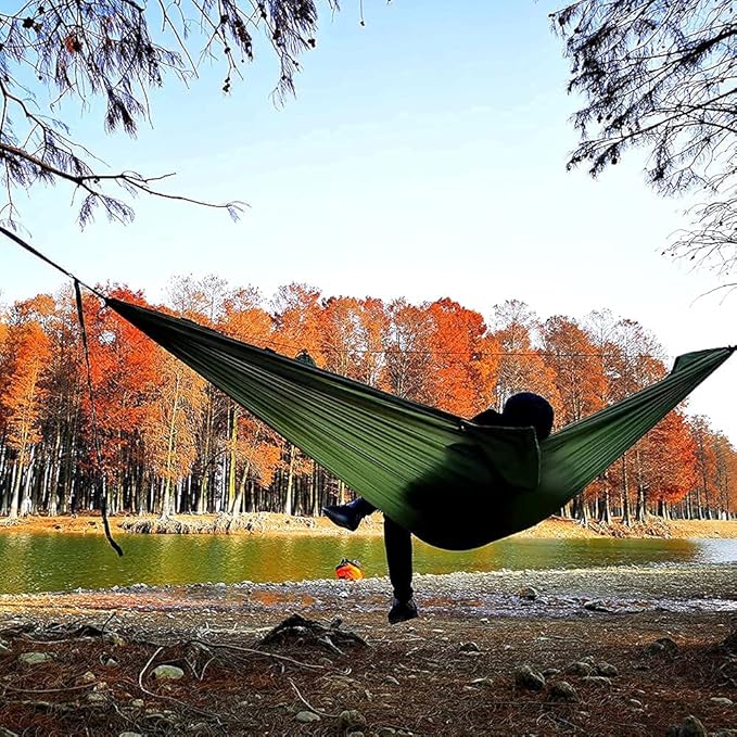 Sunyear Camping Hammock with Removable No See-Um Net Double &amp Single Portable Outdoor Hammocks Parachute Lightweight Nylon with Tree Straps for Adventures Hiking Backpacking