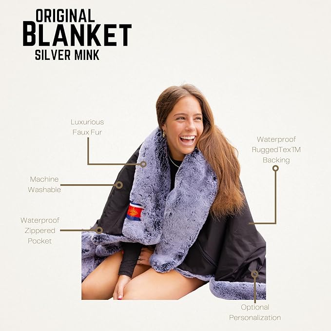 Pretty Rugged Faux Fur Luxe Customizable Original Blanket Waterproof and Reversible Machine Washable Fuzzy Throw Silver Mink
