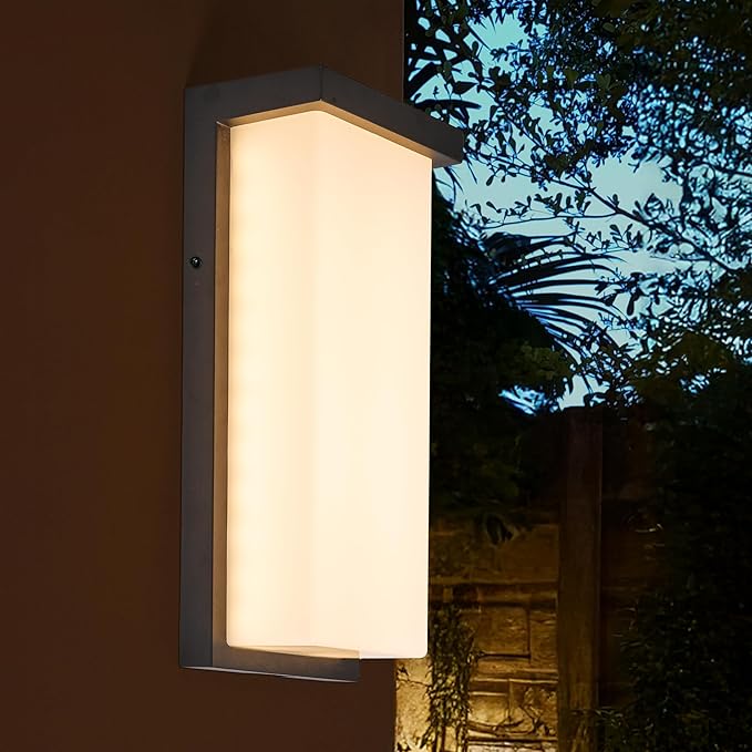 Maxxima 14 LED Porch Lantern Outdoor Wall Light Black with Frosted Lens 2500 Lumens 5 CCT 2700K/3000K/3500K/4000K/5000K Modern Exterior Patio Sconce Lantern