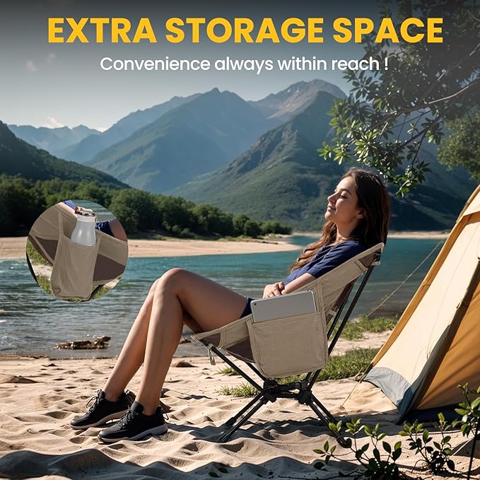 Overmont Ultralight Portable Camping Chair- Lightweight Folding Backpacking Chair Support up to 330Lbs Compact Beach Chair for Adults with Carry Bag for Backpack Hiking Fishing Outdoor Camp Travel