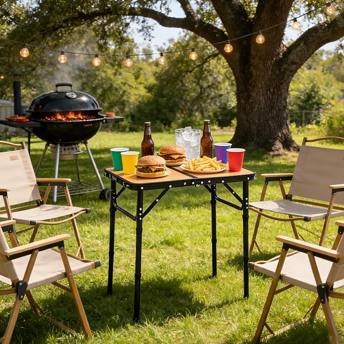 Portable Folding Camping Table 2ft - Anti-Stain Adjustable Height Lightweight with Detachable Handle Thickened Aluminum Frame &amp Double for Outdoor RV/Camping/Beach &amp Indoor Kids Snack Table