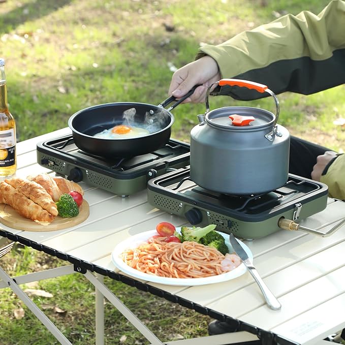 2 Burner Propane Camping StovePortable Folding Gas Stove for Camping with 17200 BTUTwo Adjustable Burners with Easy Carrying Handle&ampInlet Gas PipeOutdoor Camp Stove for Camping Backpacking